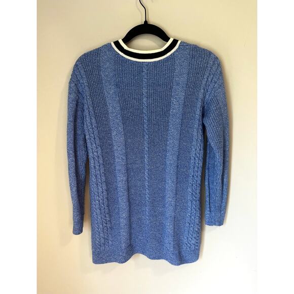 Talbots Cable Knit Cardigan - Tipped Cotton Blend Blue Tenniscore sz. Mp - Picture 4 of 8